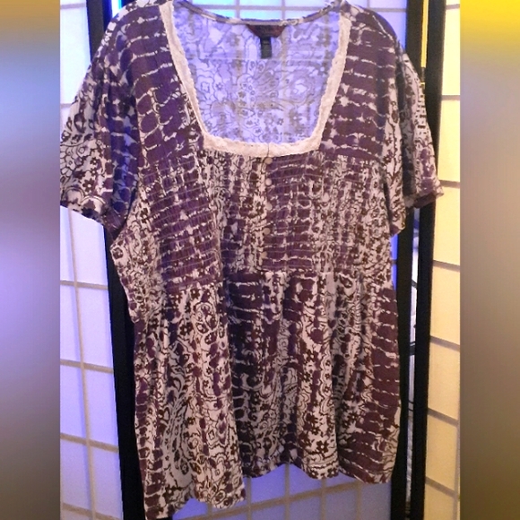Women's Purple and White Boho Short Sleeve Babydoll Style Top size 18-20 - Picture 1 of 8